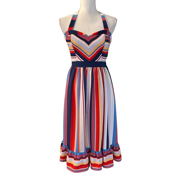 ModCloth frequent piquant striped halter dress Women’s SZ XS in Multicolor - Picture 2 of 9